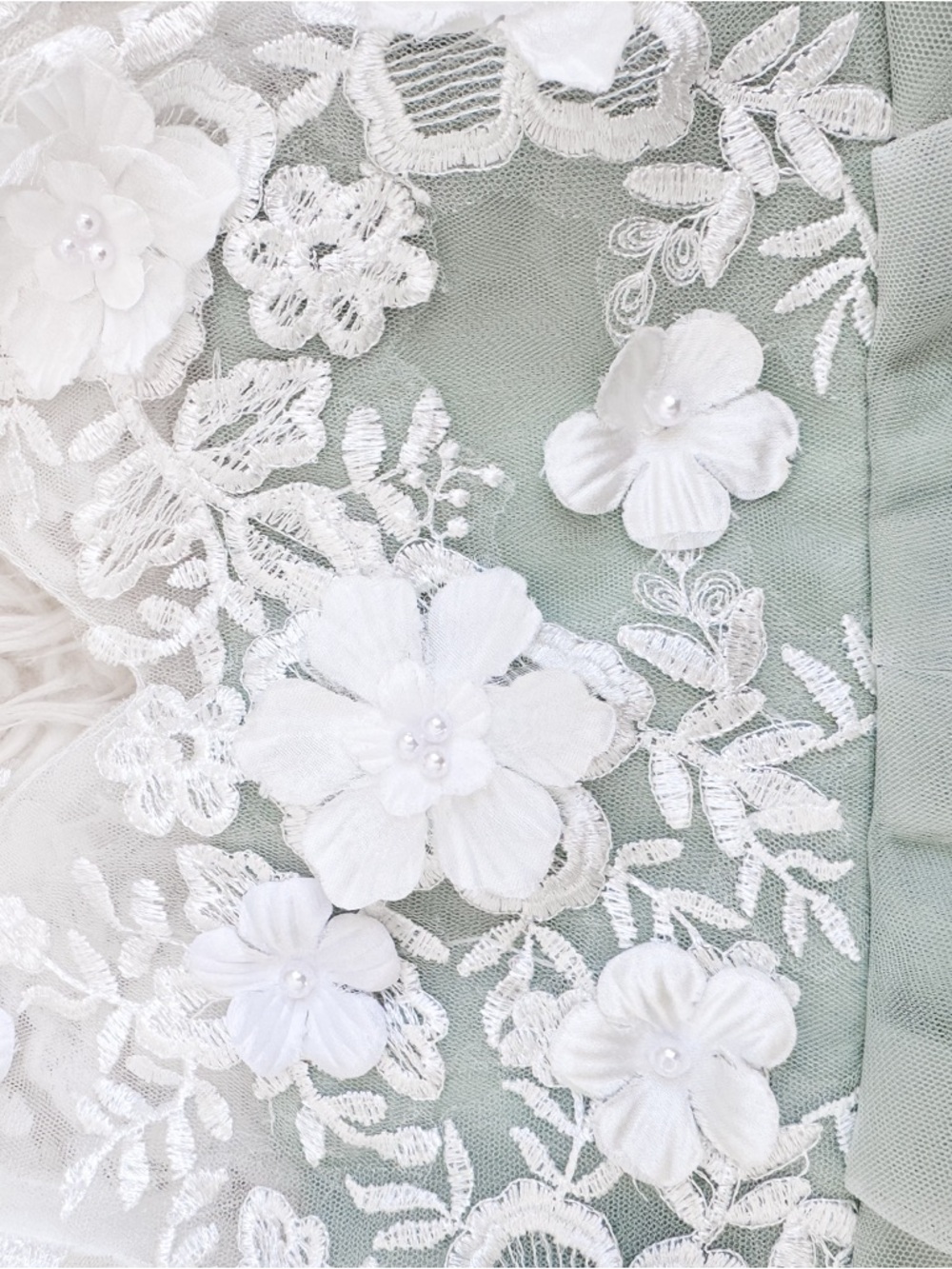 JJ’s House Flower Girl Dress Sage Green Tulle Lace 3D Floral Wedding Easter 4T - Picture 11 of 12